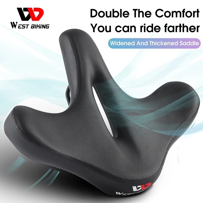 

WEST BIKING Oversize Bicycle Saddle With Taillights Ergonomic Widen Cushion MTB E-Bike Saddle Breathable Shockproof Cycling Seat