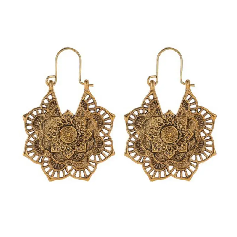 В этническом модном Стиль серьги экзотические старинные металлические полые в