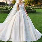 Атласное Бальное Платье, Свадебное платье с 3D цветами, в пол, винтажное, цвет слоновой кости