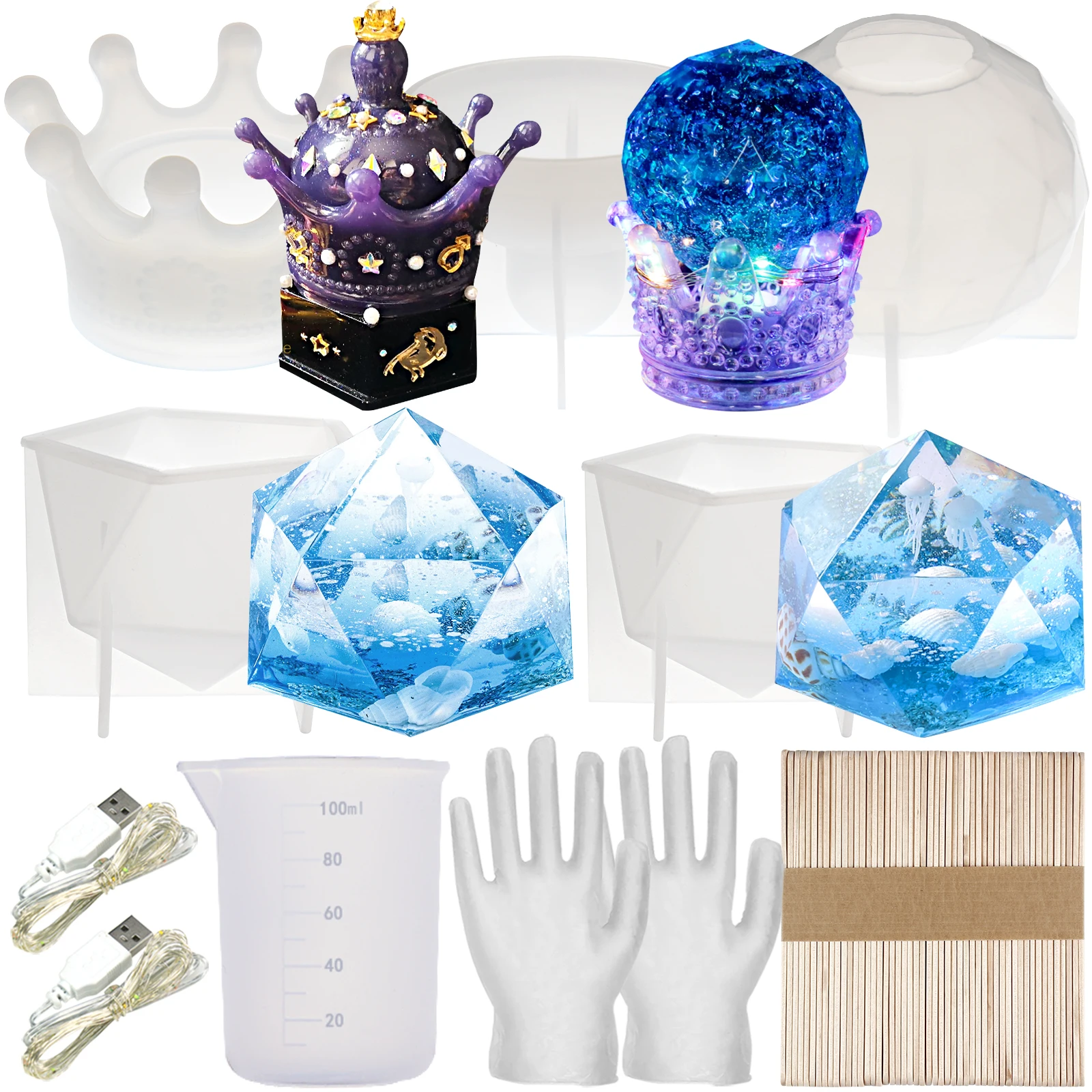 Набор геометрической формы для эпоксидной смолы коробка брелоков с короной УФ