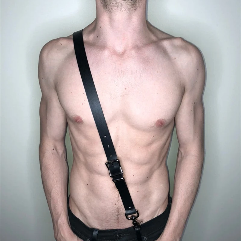 

Male Sexy Lingerie Adjustable Body Harness Belt Straps Clubwear PU Leather Bondage Harness Gay Fetish Wear Shoulder Suspenders