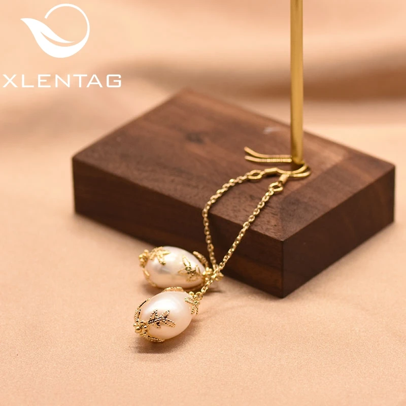 Женские длинные висячие серьги XlentAg ручной работы с натуральным перламутром в