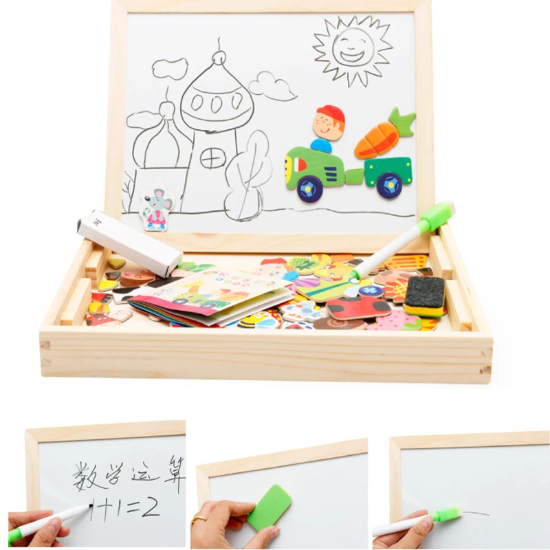 

Drawing Writing Board Magnetic Puzzle Double Easel Kid Wooden Toy Sketchpad Gift Children Intelligence Education Development