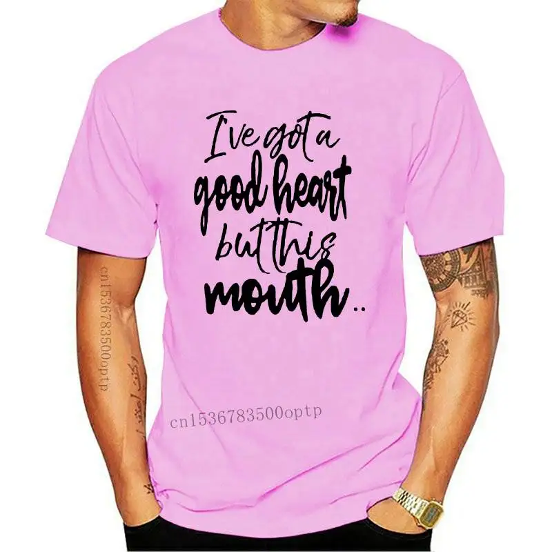 

New I've got a good heart but this mouth T-Shirt Casual Short Sleeve Cotton Graphic Tee mom bad words Aesthetic Grunge Top art S