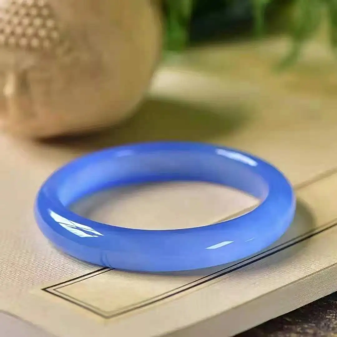 

Натуральный нефритовый женский браслет из халцедона синего цвета, сертифицированное стандартное модное ювелирное изделие, женский брасле...