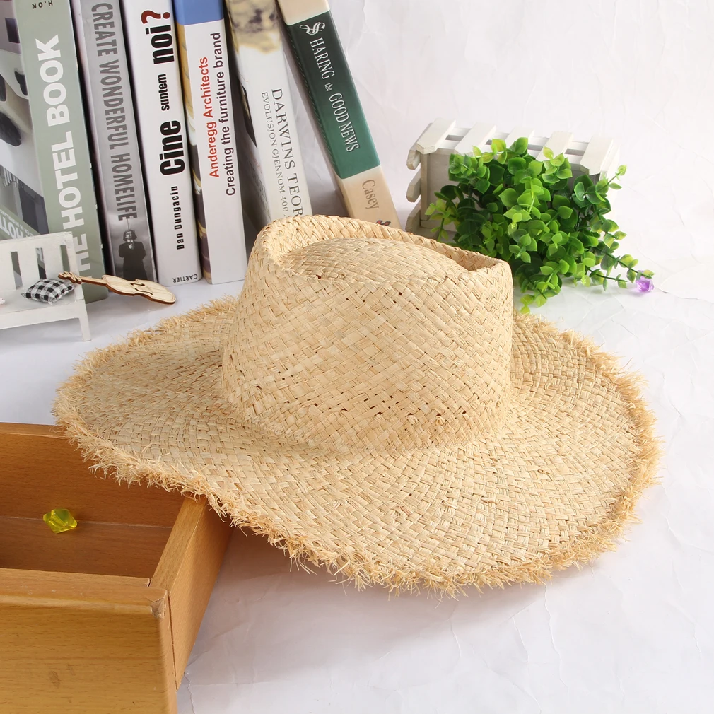 

2021 New Fashion Spring Summer Raffia Straw Sun Visor Hats For Women Lady Fashion Handmade Cap Wide Brim Panama Beach Hat