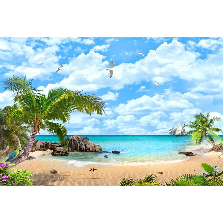 

Tropical Sea Beach Ship Plam Tree Photography Backgrounds Baby Child Portrait Photographic Backdrops For Home Photo Studio