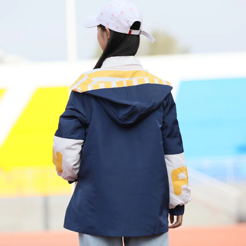 Women Patchwork Coats Preppy Style Pocket Rice Print Hooded Loose Jacket Spring Long Sleeve Basic Outerwear 2048571