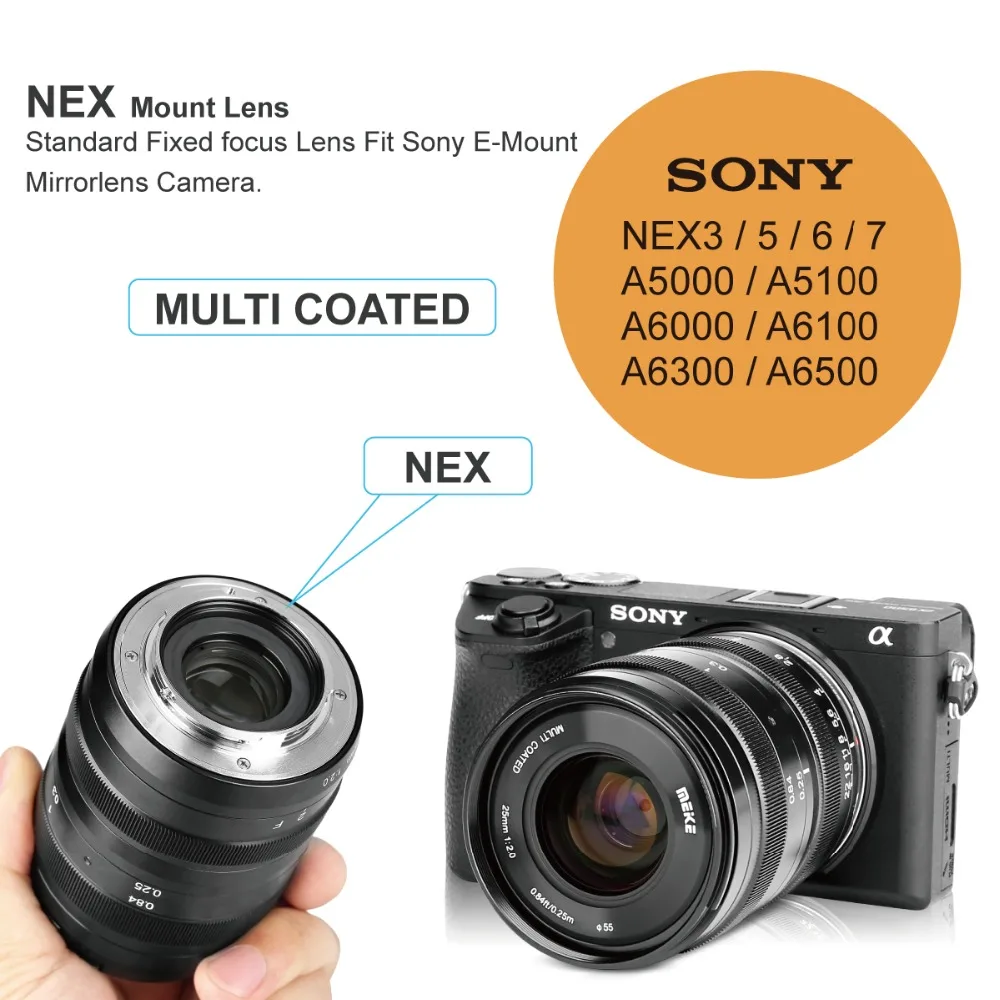 

Meike 25mm f/2.0 Low Distortion Manual Focus Lens for Sony a6000 a6300 a6500 a5000 NEX3/5/6/7 APS-C Frame Mirrorless Cameras