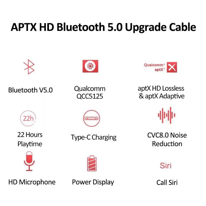 aptX Adaptive HD AAC Bluetooth MMCX Cable Multipoint High Resolution Upgradefor Fiio FH3 SHANGLING ME500 SONY XBA-N3AP HIFI Bass |