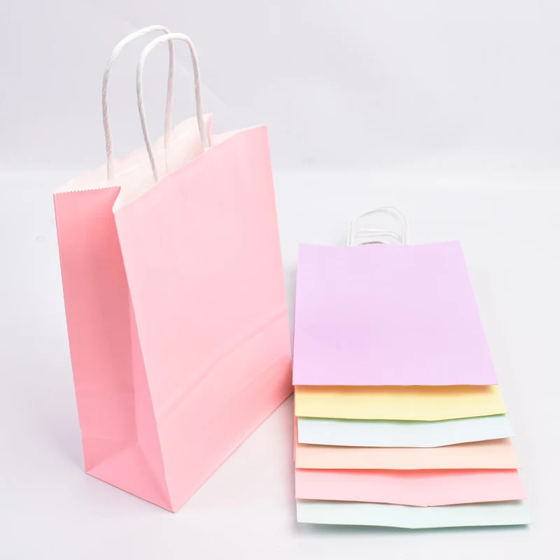 6 шт. подарочные пакеты из крафт-бумаги синие/Розовые пастельные конфеты радуга