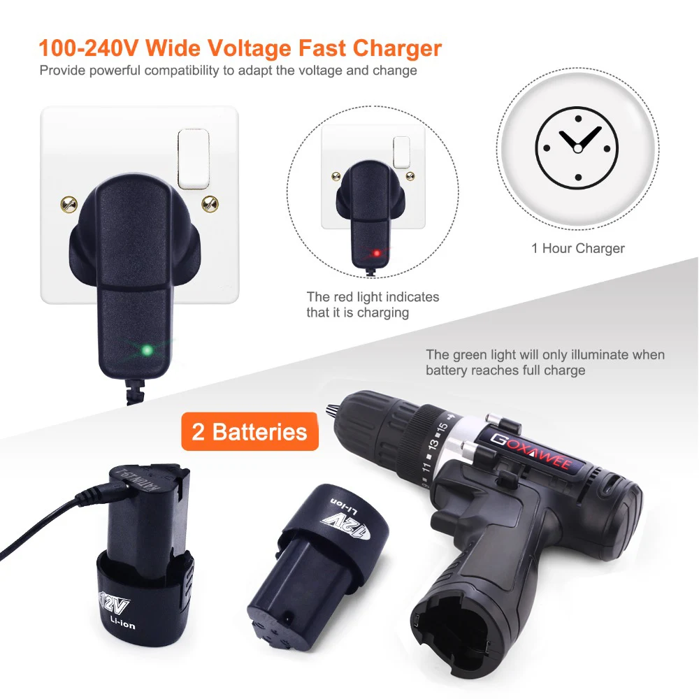 Электрическая отвертка GOXAWEE 12 В/21 в Беспроводная электрическая дрель бытовой