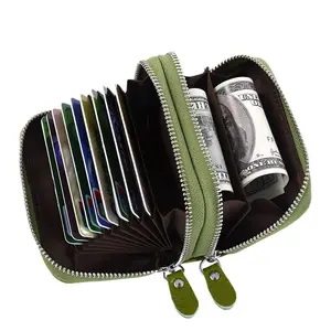 Модный брендовый женский футляр для удостоверения личности из натуральной кожи с двойной молнией, Дамский Футляр для кредитных карт, вместительный кошелек