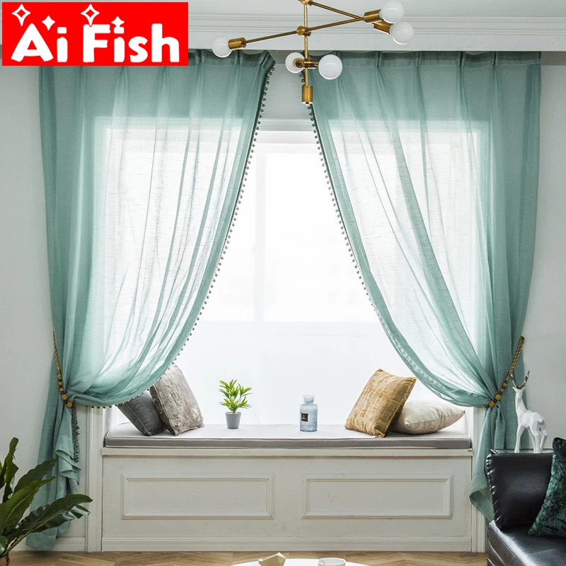 

Mint Green Beads Lace Side Tulle Curtains For Living Room American White Window Screen Bedroom Tulle Elegant Drapery MY084-40