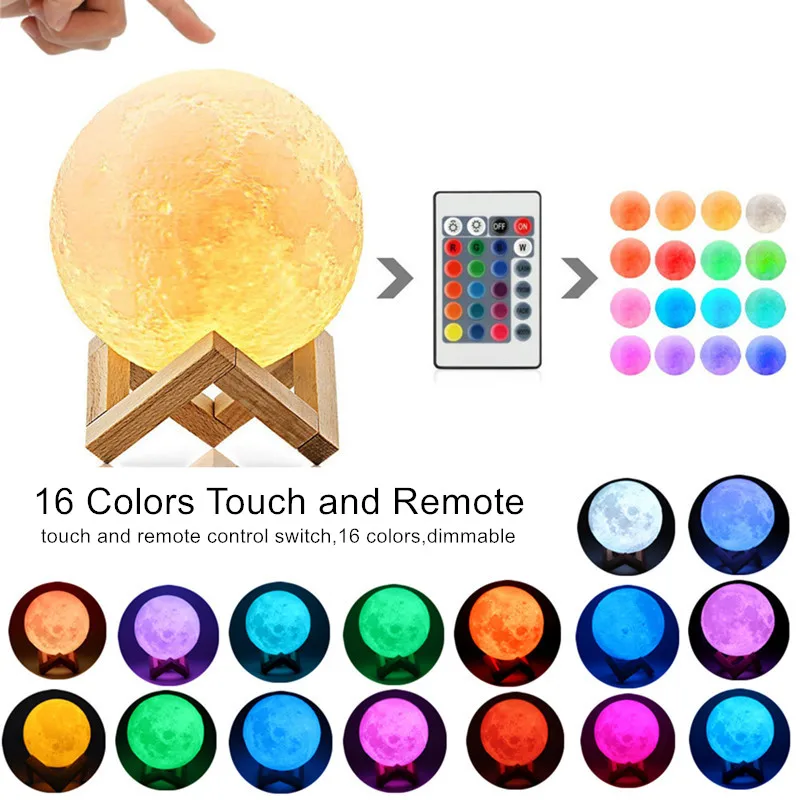 Свадебные светодиодные фонари 3D задний фон луна ночь лампы 16 видов цветов с