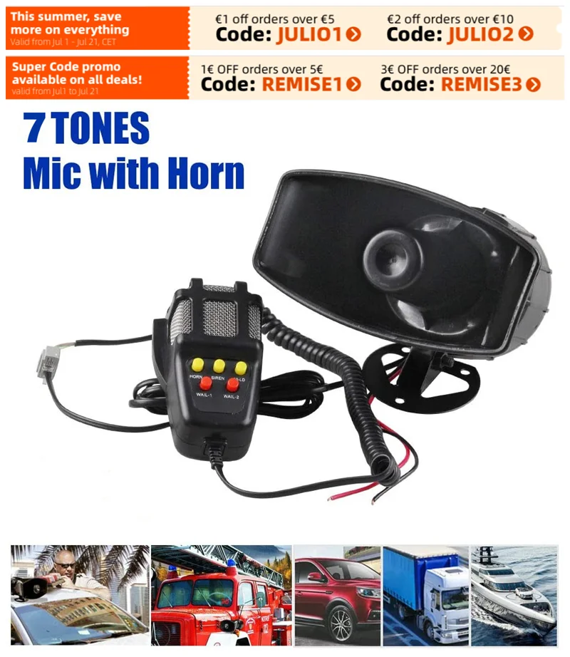 7-звуковая Громкая Автомобильная сигнализация Полицейская пожарная сирена