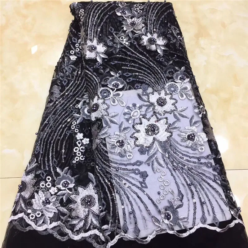 African pink Lace With beads Embroidery Textile Fabric High Quality Sequins French Tulle Fabrics For Wedding Party | Дом и сад