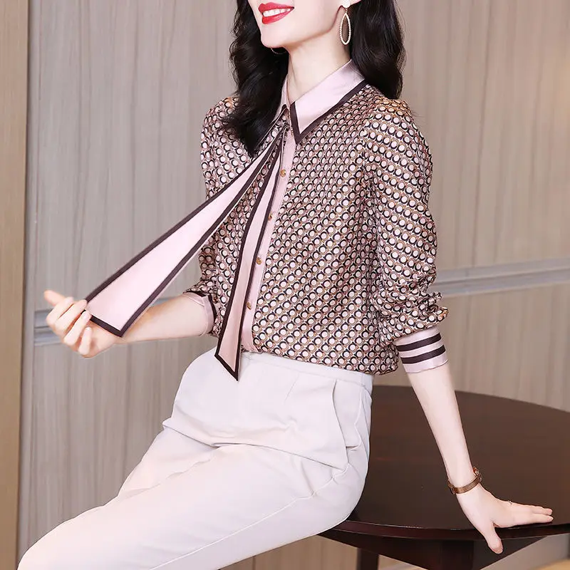 

Heavyweight Thick Silk Shirt Women's Long Sleeve Mulberry Silk New 2021 Fashion High End Brand Printed Blouse Top