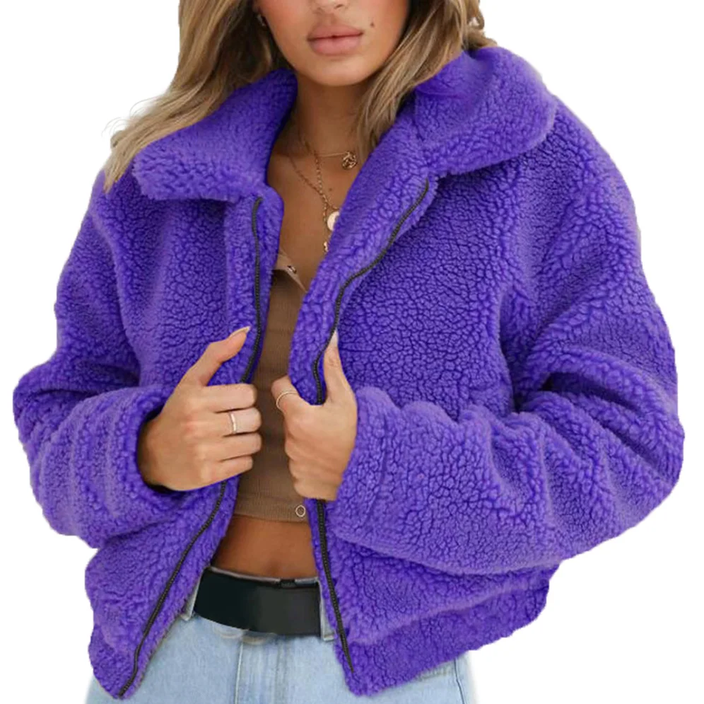 Серебристая толстовка с отворотом на молнии флисовое меховое пальто для женщин