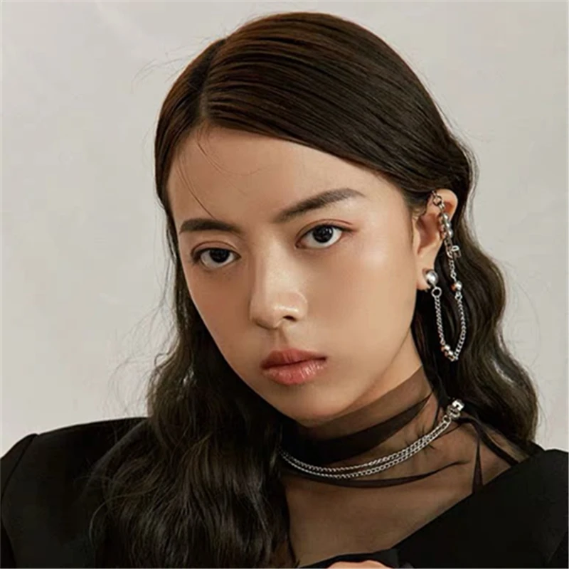 Женские и мужские серьги-гвоздики с металлической цепочкой HZ вечерние темные