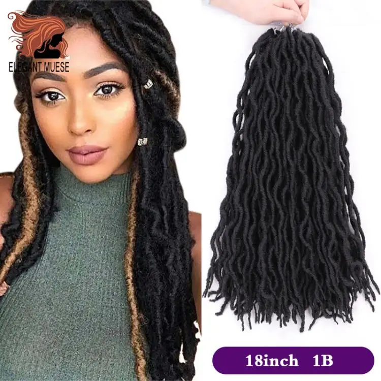Элегантный MUSES Goddess Nu Locs, мягкие вязанные крючком волосы, косички, 12, 18 дюймов, faux Locs CURLY, синтетические волосы, предварительно петля, вязанные крючком косички