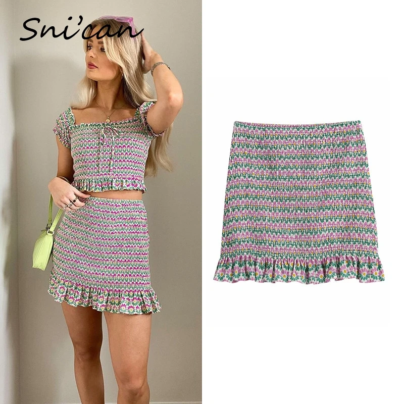 

Snican Striped Tie Dye Ruffle Mini Skirt Za 2021 Women Short Faldas Cortas Summer Spring Sexy Bodycon Jupe Femme Ladies Uniform