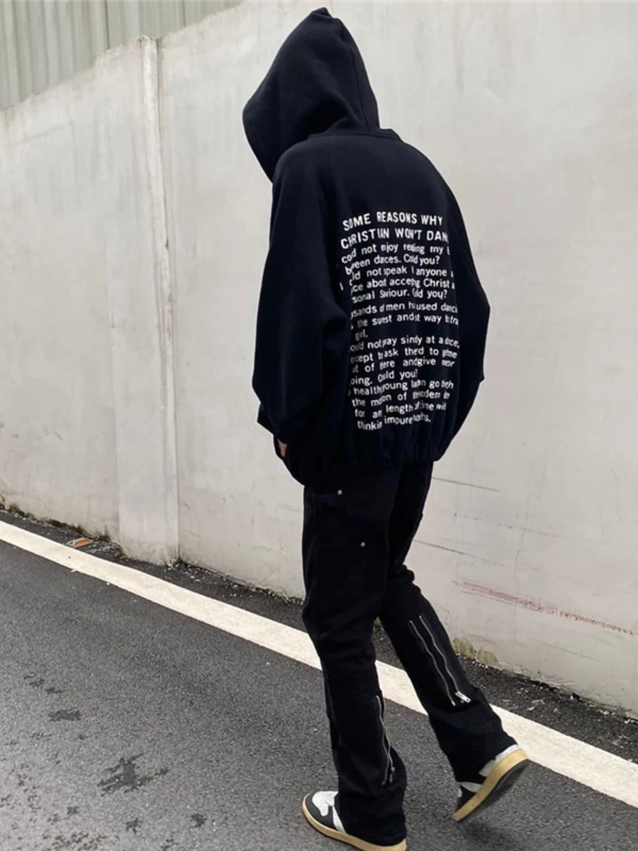 

Men's and 2021 Women's Fashion Sweater Jacket High Street Retro Letter Slogan Printing Plus Fleece Hooded Zipper Sweater Jacket