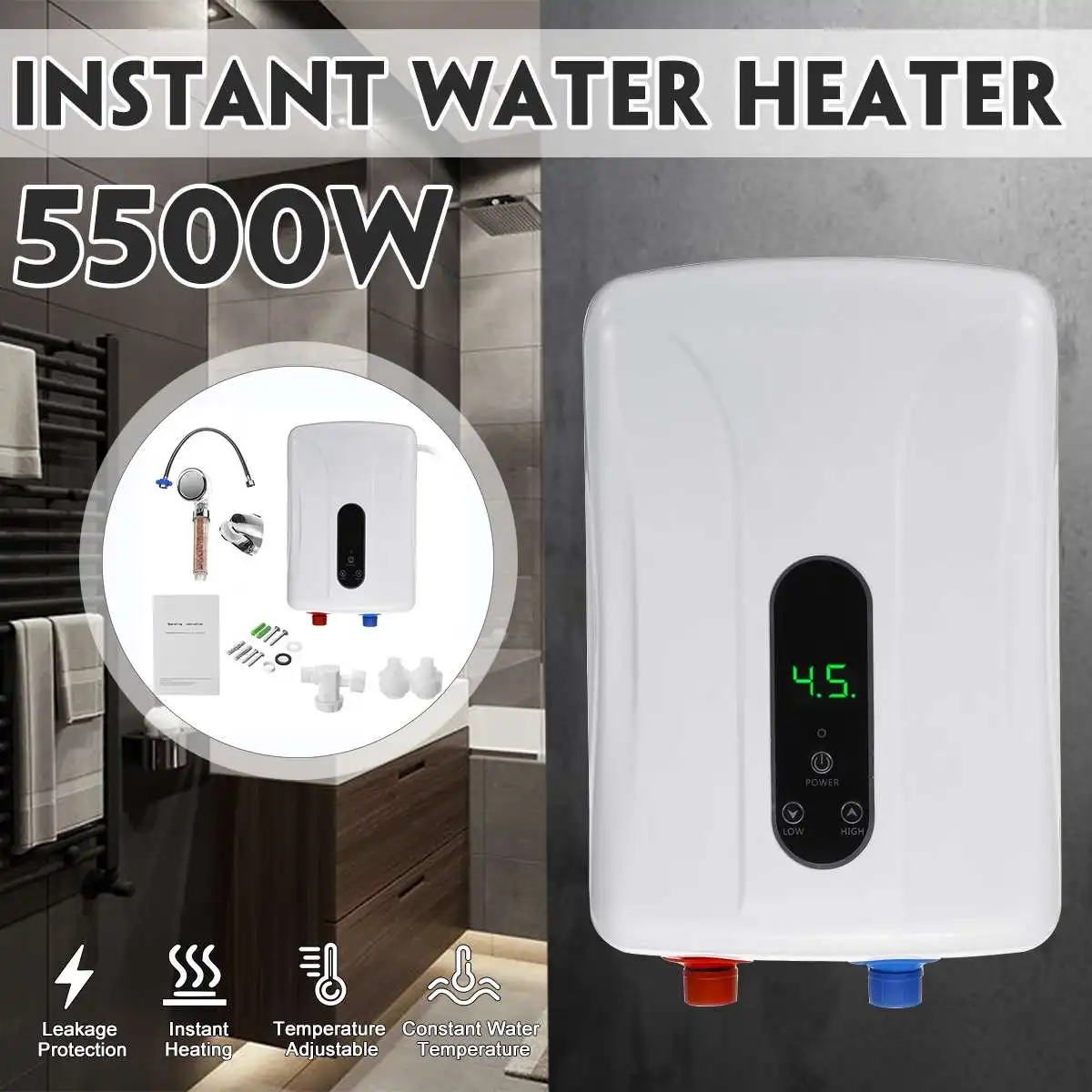 

5500W 220V Mini Electric Water Heaters Instant Electric Hot Water Heater Shower Safe Intelligent Electric Water Heaters