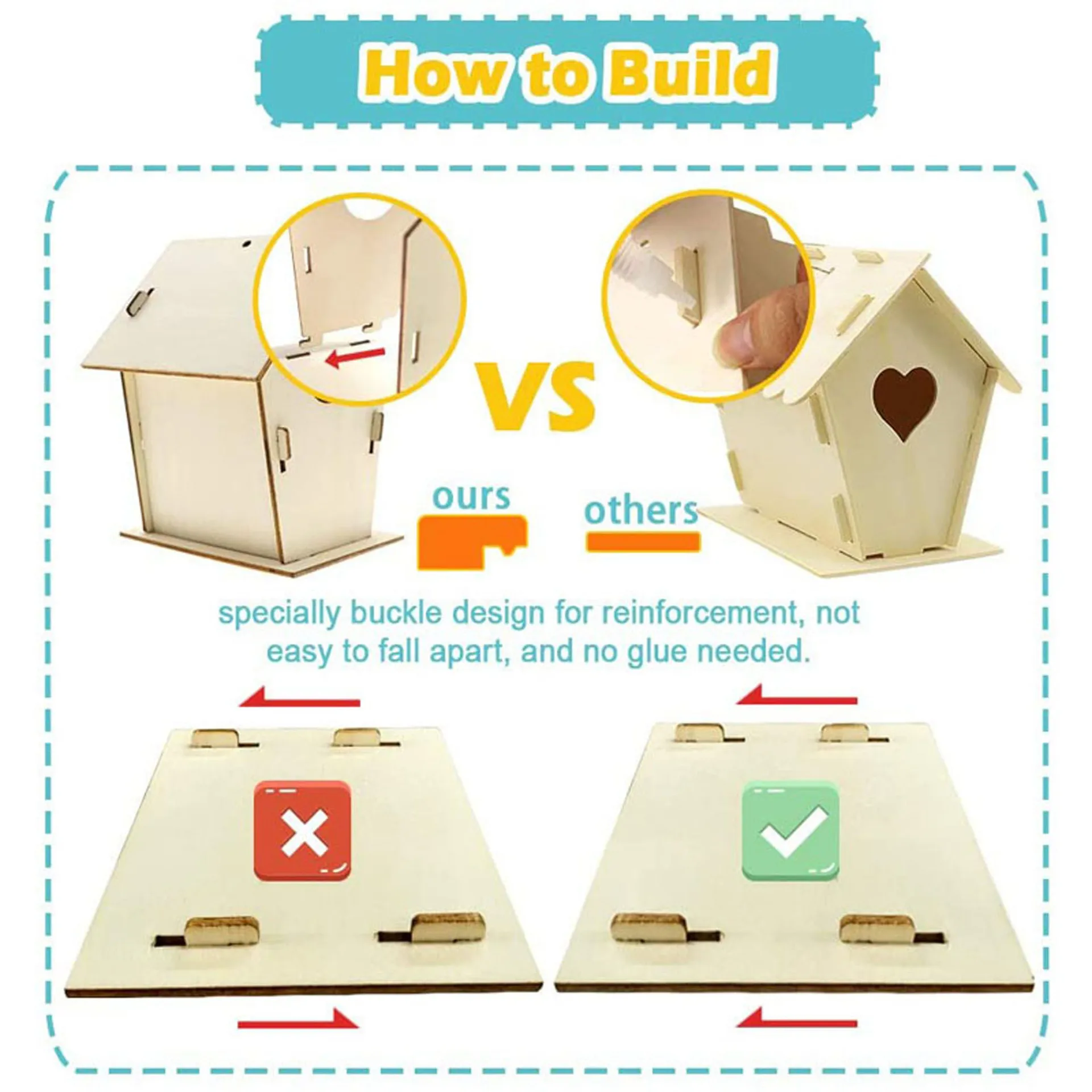 

Manual Activities Children DIY Bird House Kit Build and Paint Birdhouse Wooden Arts and Crafts Toddlers Wooden Toys Garden Decor