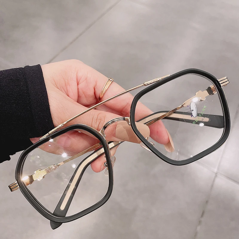 Vintage Double Bridge Anti-blue Light Eyeglasses For Women New Brand Clear Lens Computer Myopia Glasses Frame Men Square Shades