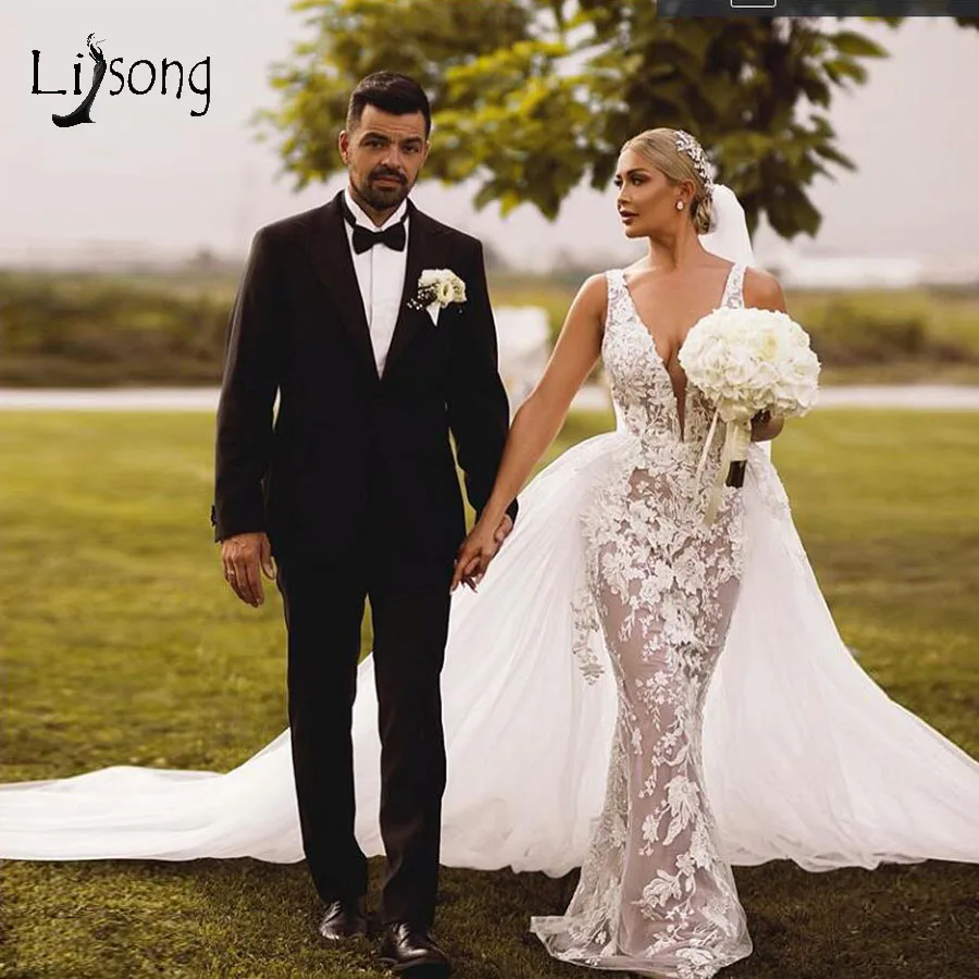 Романтические Уникальные Цветочные кружевные свадебные платья русалки со