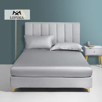 lofuka 100 silk gray fitted sheet queen king bed sheet with elastic band mattress cover pillowcase for women deep sleep 3pcs