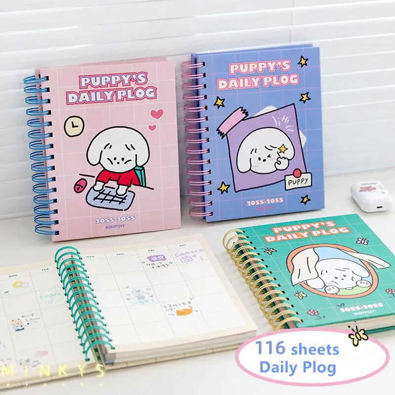 MINKYS New Arrival 2022 Kawaii Pubby Daily Plog Notebook Diary Monthly Weekly Planner Agenda Book Office School Stationery