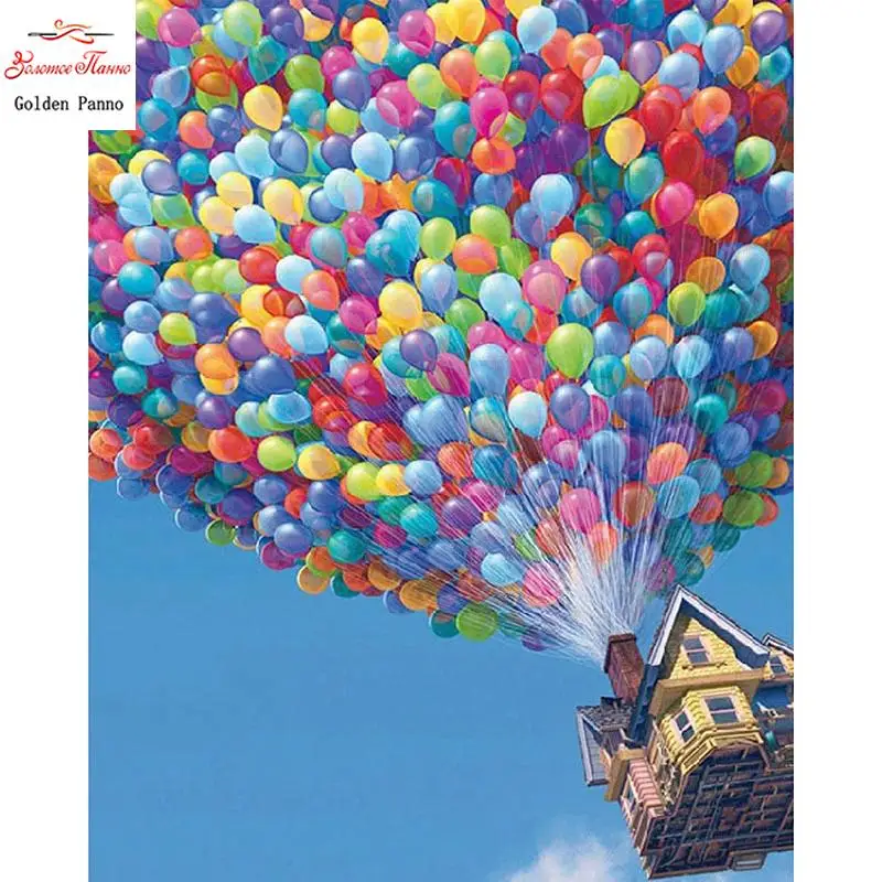 Square Diamond Diamond Painting Cross Stitch Colorful Balloon House Needlework Diamond Embroidery Decoration