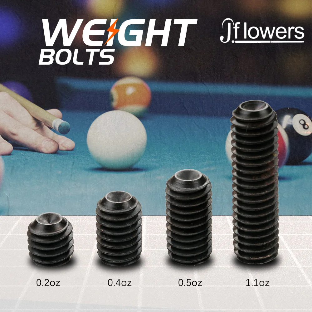 

Jflowers Weight Bolt Adjust 0.2/0.4/0.5/1.1oz 12/19/25/45mm 4 Pieces Set of Weight Bolt Adjustable Billiard Accessories