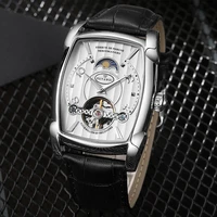 genuine leather band automatic mechanical watch classic male self winding black and white mechanical saat mens wrist watches