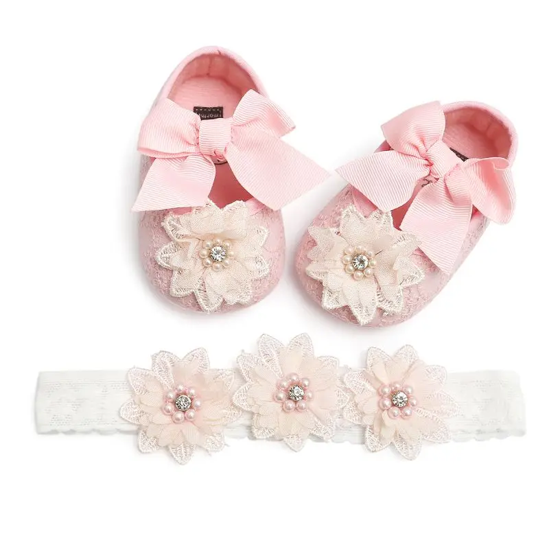 

0-18M Baby Girl Infants Lace Flower Princess Shoes Floral Headwear Headband Photography Props Set