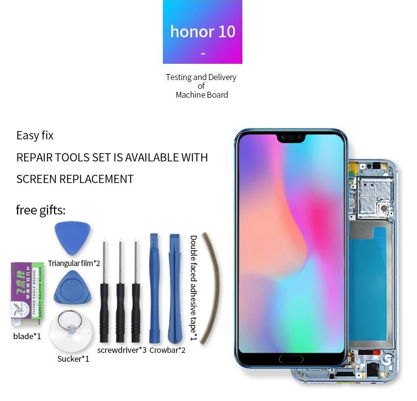 Для huawei Honor 10 ЖК-дисплей COL-L29 COL-AL10 отпечатков пальцев сенсорный экран с рамкой черный серый синий фиолетовый