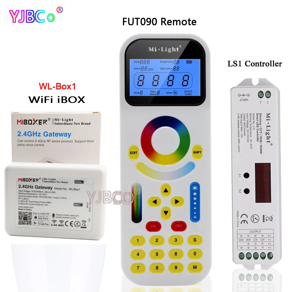 Дистанционный FUT090 2,4 ГГц; WiFi iBox1; Miboxer LS1, 4 в 1 Умный светодиодный контроллер для одного цвета, CCT, RGB RGBW полосы, DC12V 24V 15A