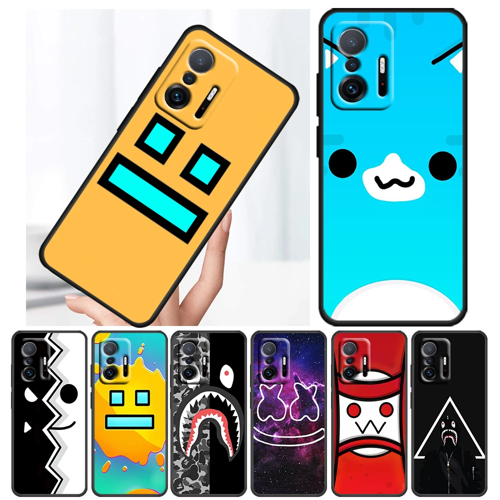 

Geometry Dash Cute Game For Xiaomi Mi 11 10 Ultra 11T 10T Note10 Pro Lite 11i 10i 10S 5G Soft Black Phone Case Cover