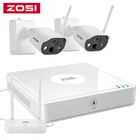 Беспроводная система видеонаблюдения ZOSI, 4-канальный сетевой видеорегистратор, 2 камеры видеонаблюдения с аккумулятором 1080p, карта TF 32 ГБ
