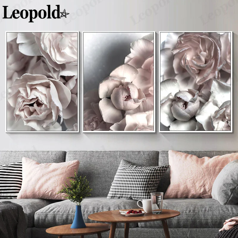 

Nordic Pink Floral Canvas Poster Simple and Elegant Peony Flower Painting Wall Art Modern Home Room Decoration Accessories