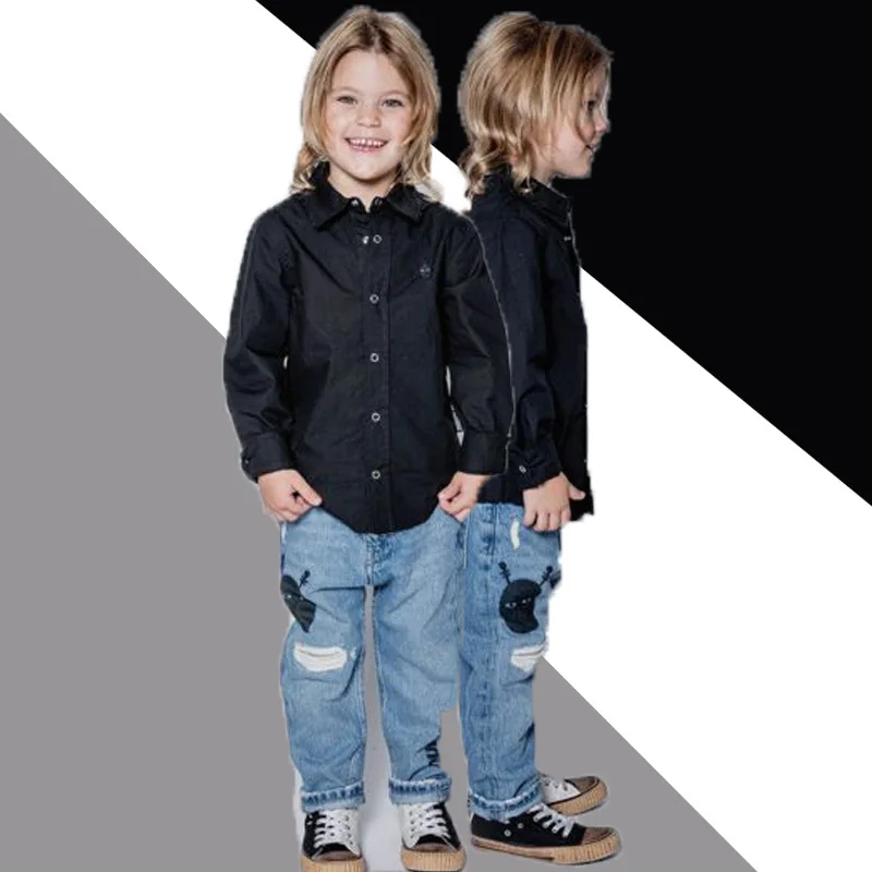 

NU21 autumn and winter new children's wash washed torn fashionable jeans children's trousers loose casual pants