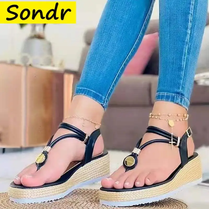 

Summer Gladiator Wedges Sandals Women Open Toe Platform Espadrille Sandals Beach Flip Flops Casual Ladies Shoes Plus Size43