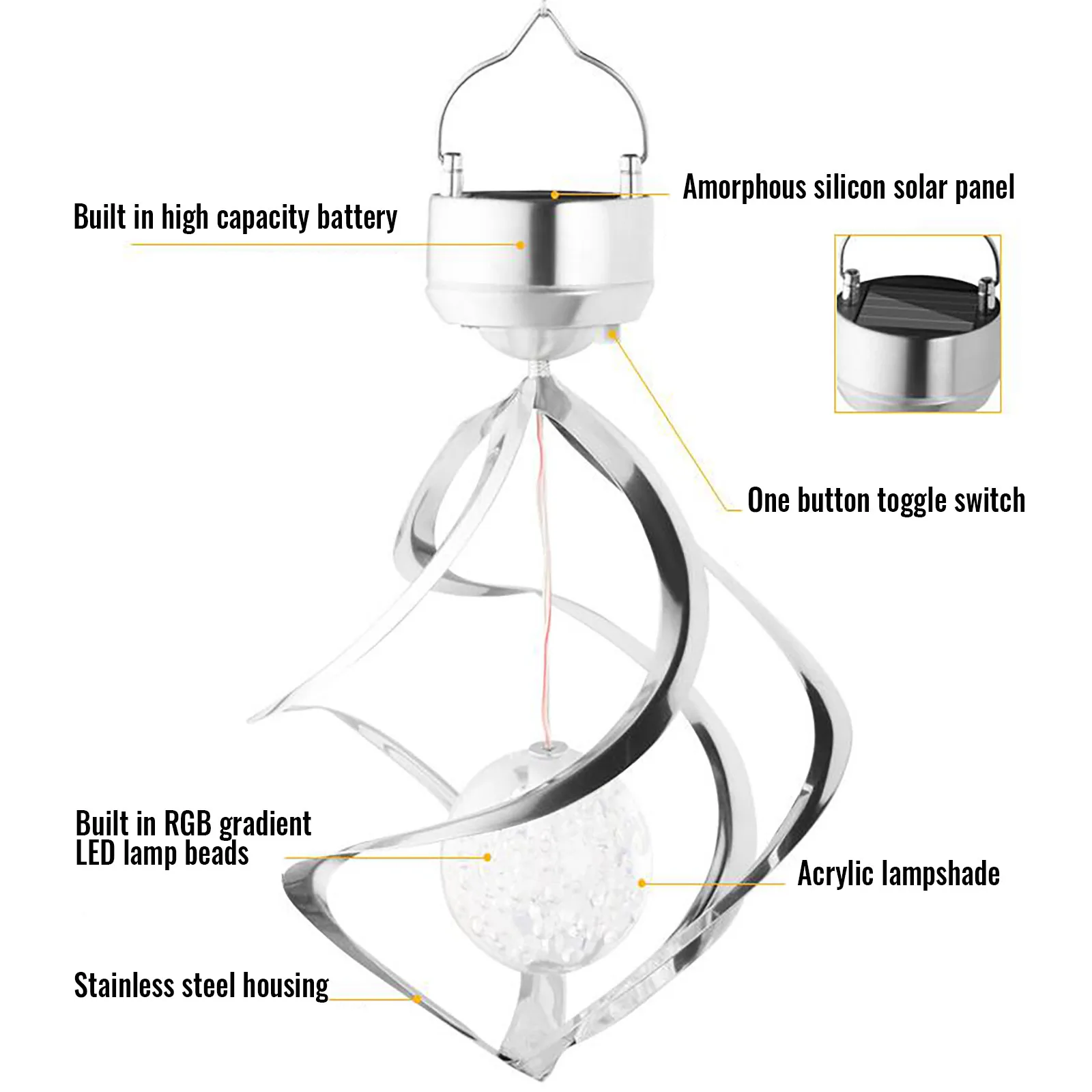 На солнечных батареях ветряных колокольчиков ночные огни спиральный подвесной