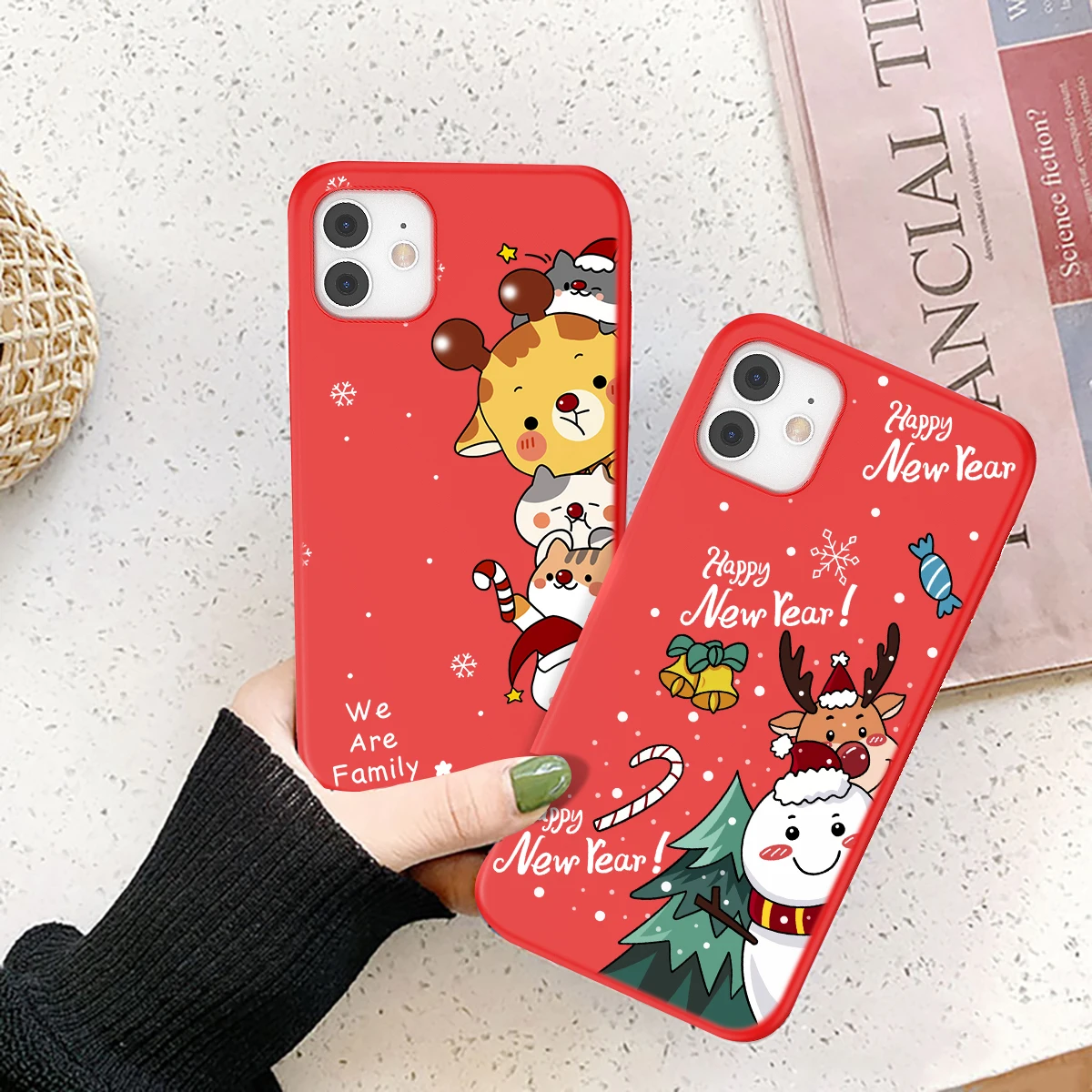 moskado TPU Red Santa Reindeer Phone Case for iphone 11 14 Pro Max 12 13 Mini X XR XS Max 7 8 Plus Dust-proof Mobile Phone Shell