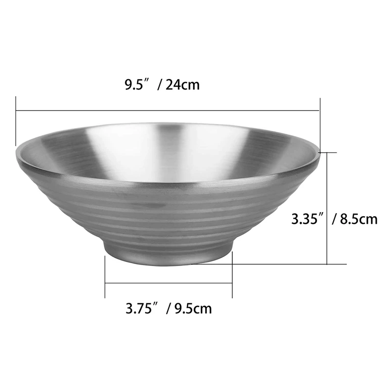 2-Piece Double Layer Ramen Noodle Soup Bowl 304 Stainless Steel for Udon Soba Pho Pasta Salad Cereal (9.5-Inch) | Дом и сад