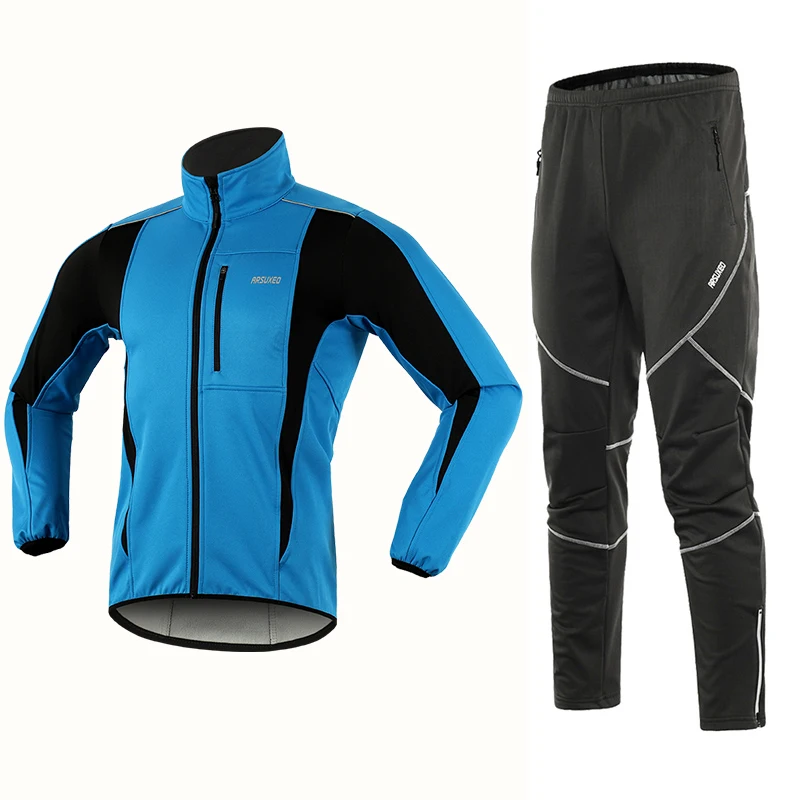 blue15k18y ARSUXEO, Мужская зимняя велосипедная куртка, комплект, ветрозащитная, водонепроницаемая, термальная спортивная одежда, велосипедные штаны, брюки, велосипедные костюмы, одежда 15kk - Цвет: blue15k18y