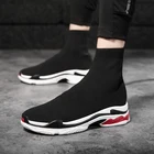 Кроссовки-носки сетчатые, дышащие, без шнуровки, плоская подошва, мягкие высокие, повседневная обувь для мужчин и женщин, модные черные
