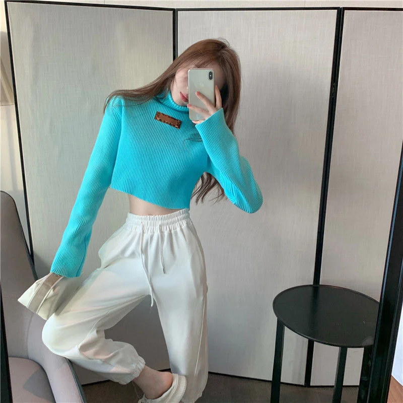 

Женский свитер с воротником-хомутом, осенне-зимний облегающий пуловер